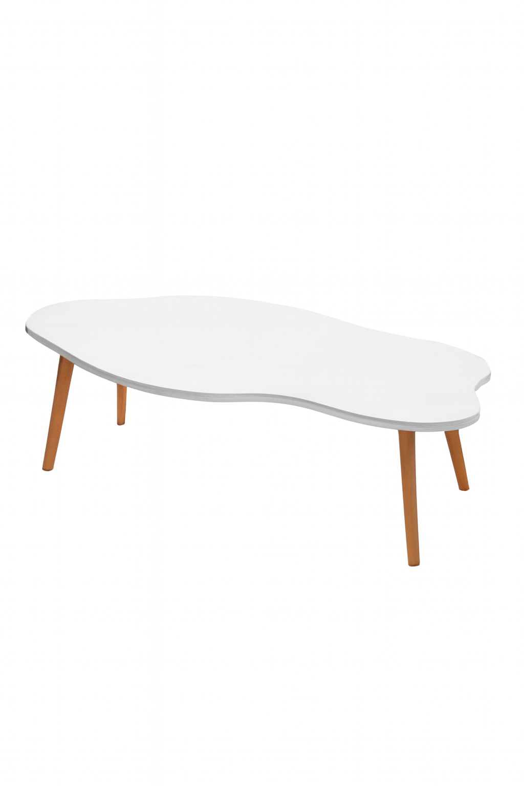 Mesa de Centro Blanca con Patas de Madera – Diseño Orgánico y Compacto