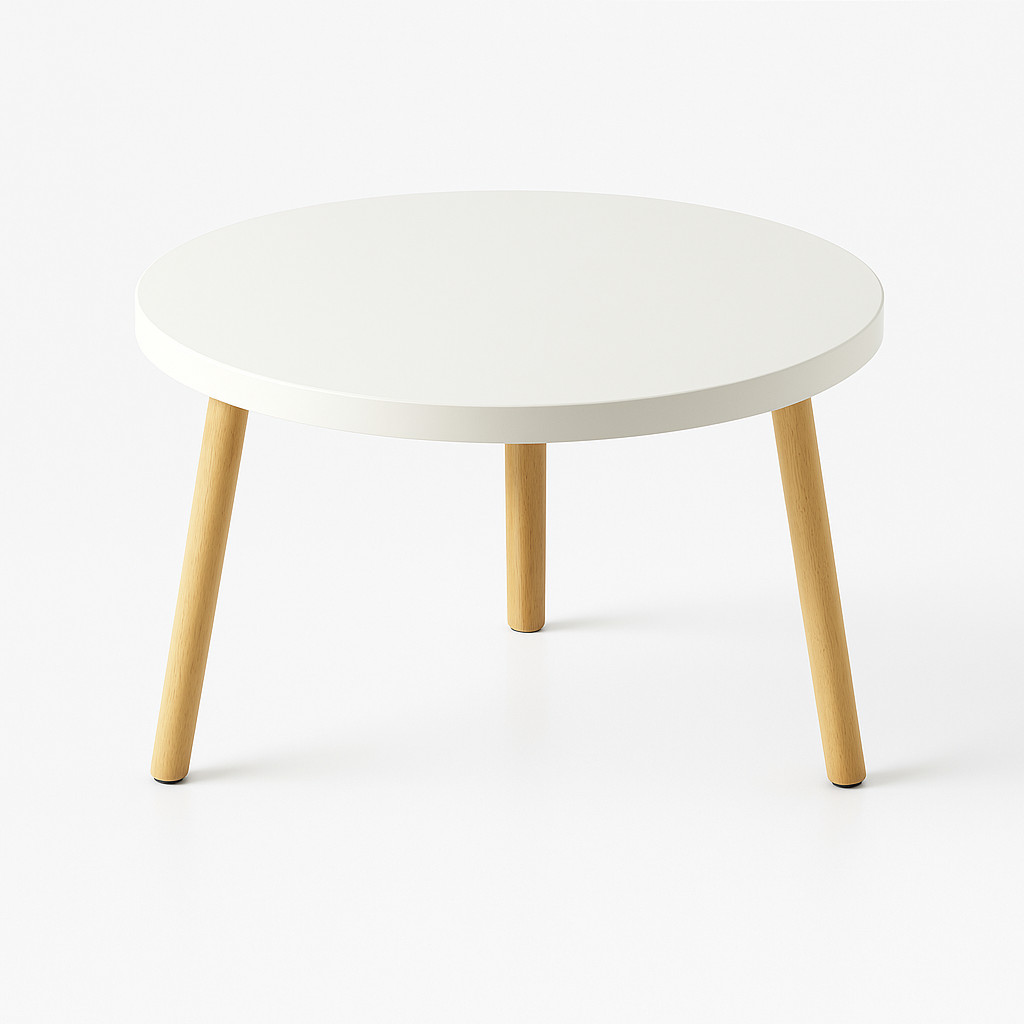 Mesa de Centro Redonda Blanca con Patas de Madera