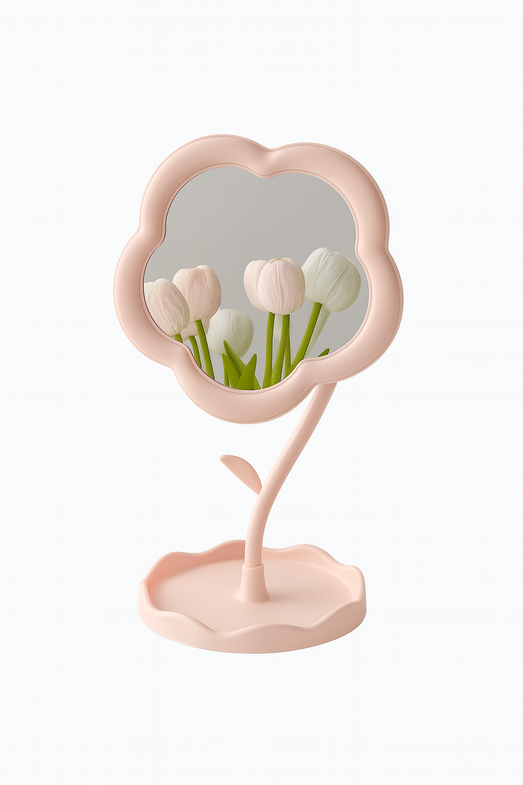 Espejo de Maquillaje con Diseño de Flor – 360° Giratorio y Base Organizadora